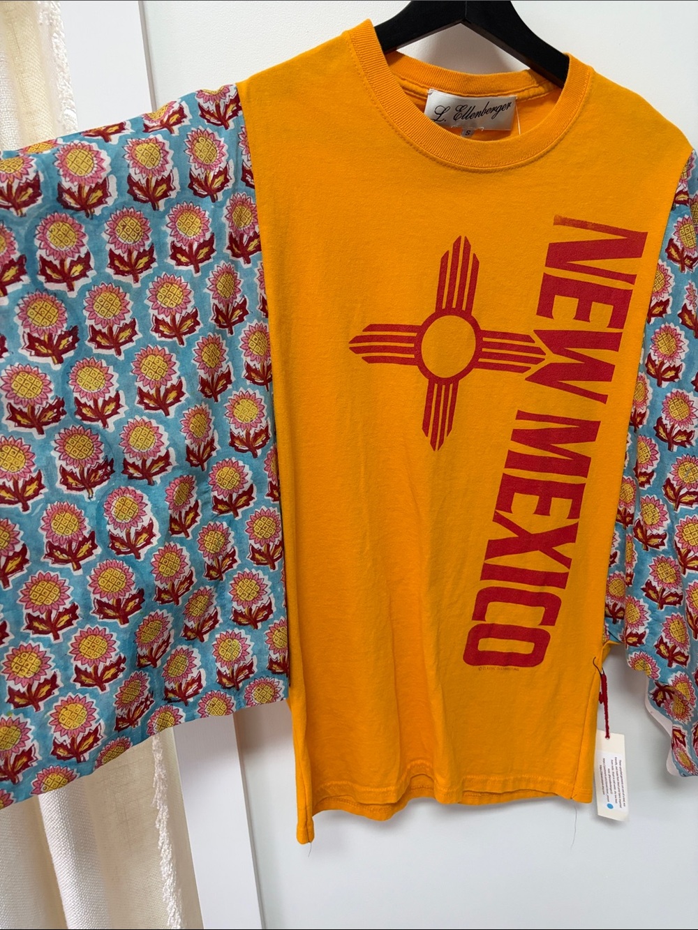 New Mexico Orange Graphic Tee Cotton Block Print Sleeves